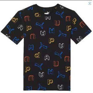 BNWT PUMA Game On Pack AOP Fashion Patterned Tee (L) colorful black
